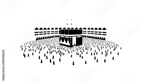 Hajj Pilgrimage Tawaf Scene Around Kaaba Islamic Vector Illustration