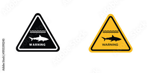 Shark warning signs in line art style on white background for graphic and web design.