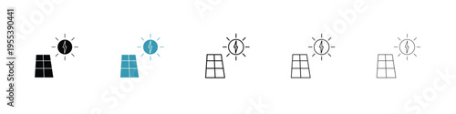 Solar energy icon in line art style on white background for graphic and web design.