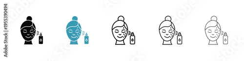 Spray on face icon in line art style on white background for graphic and web design.