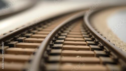 junction. A model train track with a section at a junction bent out of alignment. mobility guides, transit brochures, designed for mobility and urban transit guides, used by marketplace managers.