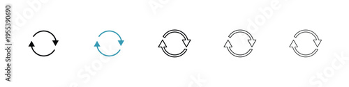 Synchronization icon in line art style on white background for graphic and web design.