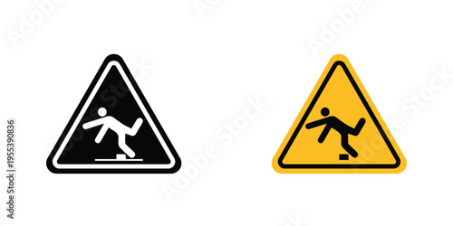 Tripping hazard warning signs in line art style on white background for graphic and web design.