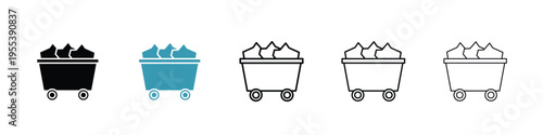 Trolley with coal icon in line art style on white background for graphic and web design.