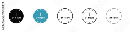 Twenty four hours icon in line art style on white background for graphic and web design.