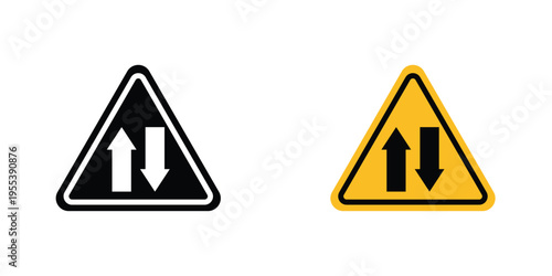Two way traffic signs in line art style on white background for graphic and web design.