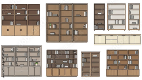 Various office furniture cabinets and shelving units on display