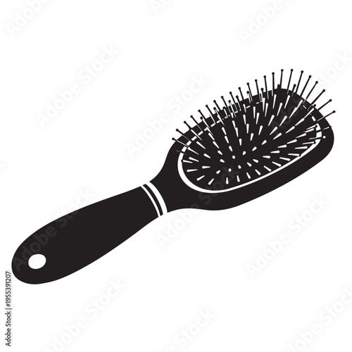 Hair Brush Silhouette Isolated on White Background – Detangling Styling Tool, Beauty and Grooming Equipment