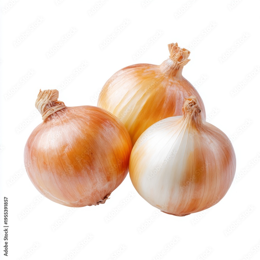 Fototapeta premium Fresh Raw Onions in Various Shades on a White Background for Culinary Food Preparation