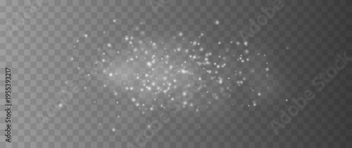 White glowing particles light overlay effect with soft bokeh sparkles isolated on transparent background