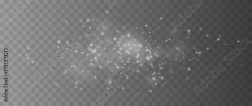 Abstract white glitter particles wave with glowing bokeh lights and soft luminous effect on transparent background