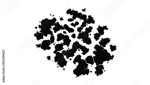 Abstract black splotch or textured cloudy shape with irregular edges isolated on a plain white background for design.