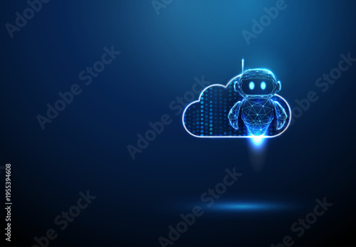 3d data cloud with dots inside and robot AI-powered cloud computing,virtual assistant integration, automated workflows, smart data management, machine learning systems concept.