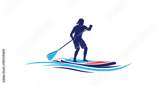 Silhouette of a person paddleboarding on water, active lifestyle, water sports