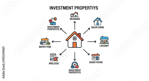 Real Estate Investment Properties Infographic: Houses, Loans, Savings, Home Building