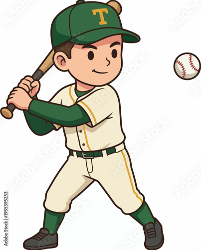 A young boy is poised to bat in a baseball game, showcasing anticipation and skill while dressed in a classic baseball uniform, representing youth sports and team spirit.