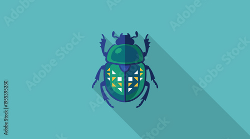 A vibrant, stylized illustration of a beetle adorned with colorful geometric patterns, representing creativity and the beauty of nature in a simplistic design.