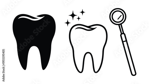 Dental Care Icons Set – Tooth and Dentist Tools Minimal Illustration