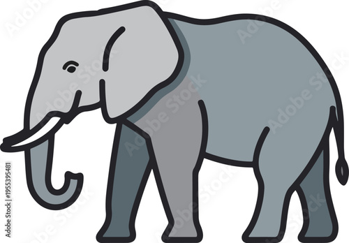 Stylized illustration of a gray elephant with thick black outlines and shading