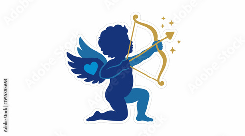 An enchanting image of a cupid aiming his bow, surrounded by shimmering stars that evoke feelings of love, romance, and celestial beauty.