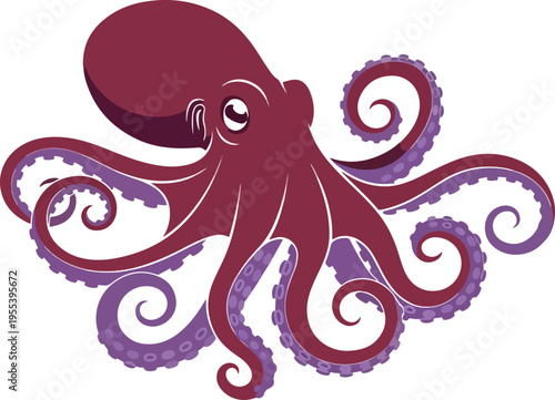 Stylized illustration of a maroon and purple octopus with prominent tentacles