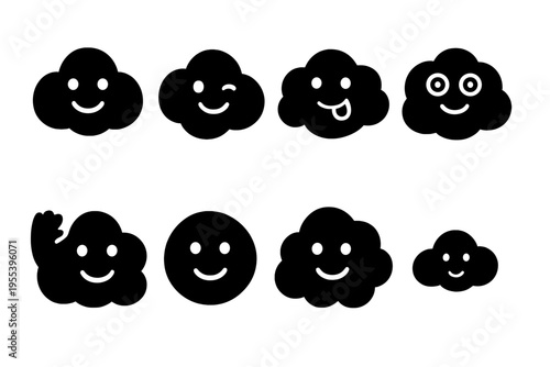 Cartoon Cloud Icons. Cartoon Cloud Pals. Filled icon set of Cartoon Cloud Pals: cartoon smile cloud, cartoon