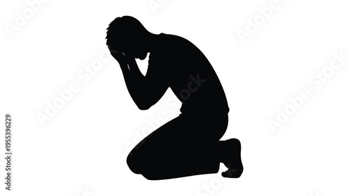 Man Kneeling in Despair – Silhouette Illustration of Stress and Mental Health