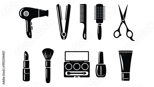 Hairdressing and Makeup Tools Set – Minimal Line Art Beauty Icons Collection