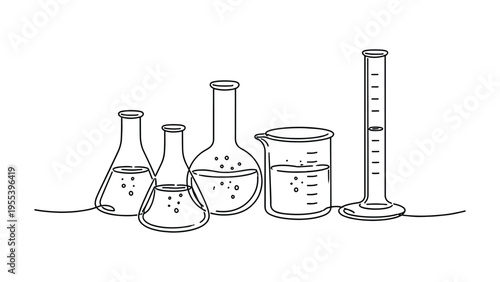 Laboratory Measuring Glassware – Minimal Line Art Science Equipment Illustration