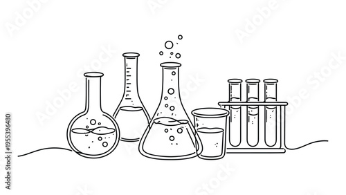 Laboratory Glassware Set – Minimal Line Art Chemistry Equipment Illustration