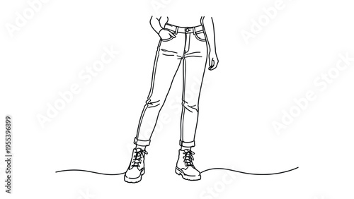 Casual Outfit with Sneakers – Minimal Line Art Fashion Illustration