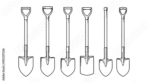 Set of Garden Shovels – Minimal Line Art Tools Collection Illustration