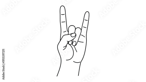 Rock Hand Gesture – Minimal Line Art Sign Illustration