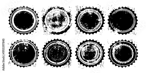 Vintage collection of black and white vector number stamps featuring round retro labels and circle border frame icons for business seal design