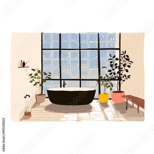 Elegant Bathroom with Glass Block Wall