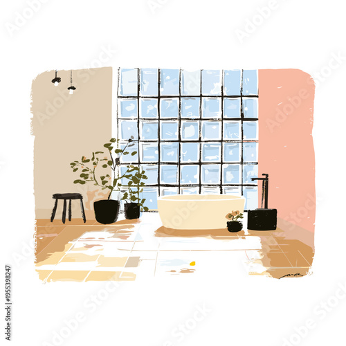 Elegant Bathroom with Glass Block Wall