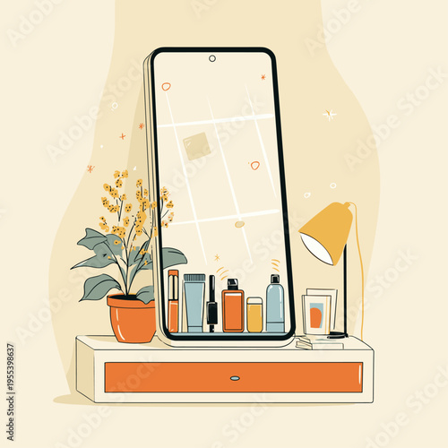 Floating Smart Mirror in Minimal Futuristic Bathroom