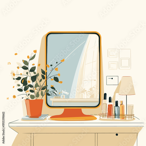 Floating Smart Mirror in Minimal Futuristic Bathroom