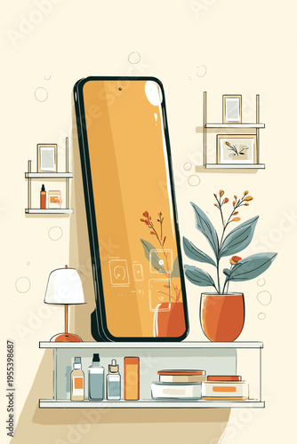 Floating Smart Mirror in Minimal Futuristic Bathroom