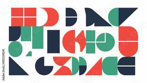 Free Download Abstract composition of geometric shapes in red green and navy against white - GFXLoad