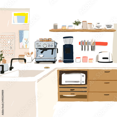 Hidden Popup Appliances in Minimalist Kitchen