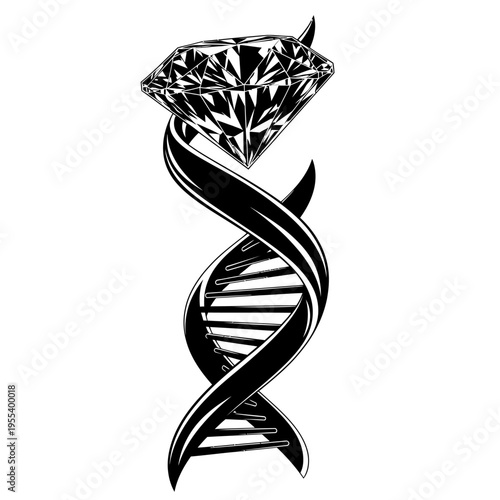 Diamond atop DNA helix, symbolizing genetic wealth, precious inheritance, and scientific discovery