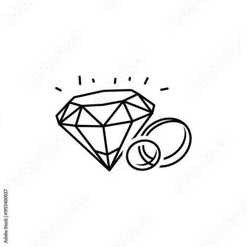 Diamond Ring Icon: Sparkling Gemstone and Wedding Band Symbol