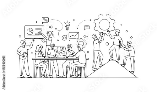 Teamwork collaboration people business outline vector illustration