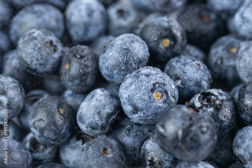 Fotografija blueberries fruit macro blue berry ripe fresh drops organic background top view