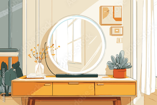 Levitating Smart Mirror in Minimal Room