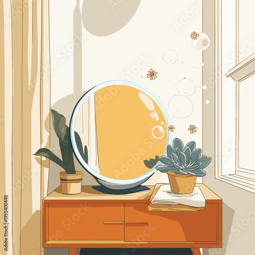 Levitating Smart Mirror in Minimal Room