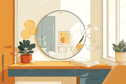 Levitating Smart Mirror in Minimal Room