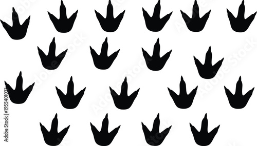 Dinosaur footprint silhouette collection featuring prehistoric reptile track marks isolated set for wildlife fossil history design illustration