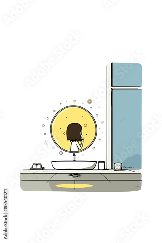 Levitating Smart Mirror in Minimalist Bathroom